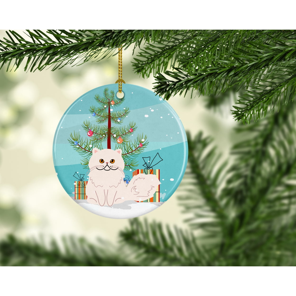 Persian Cat Merry Christmas Tree Ceramic Ornament