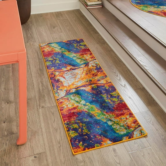 Unique Loom Calypso Collection Area Rug - Spouge (2' 7" x 12' Runner Multi/Blue)