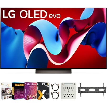 LG, 77 in OLED evo C4 Series 4K Smart TV (2024 Model) - Bundle with Premiere Movie Streaming, Wall Mount, Surge Adapter, HDMI Cable and More