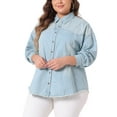 thumbnail image 4 of Agnes Orinda Women's Plus Size Button Down Long Sleeve Denim Shirts 4X Pale Blue, 4 of 6