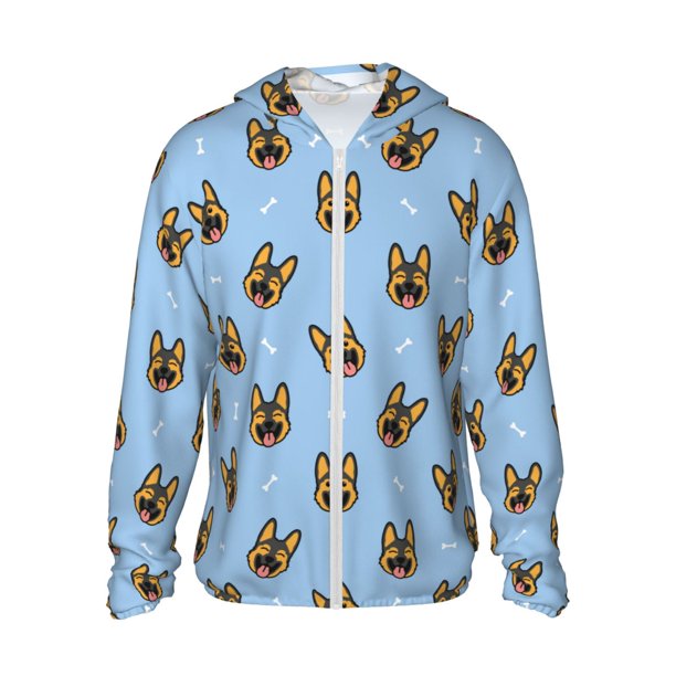 Balery German Shepherd Puppy Sudadera ligera de manga larga con capucha y protección solar UPF 50+ para hombre y mujer, ideal para pesca y running-XX-Large