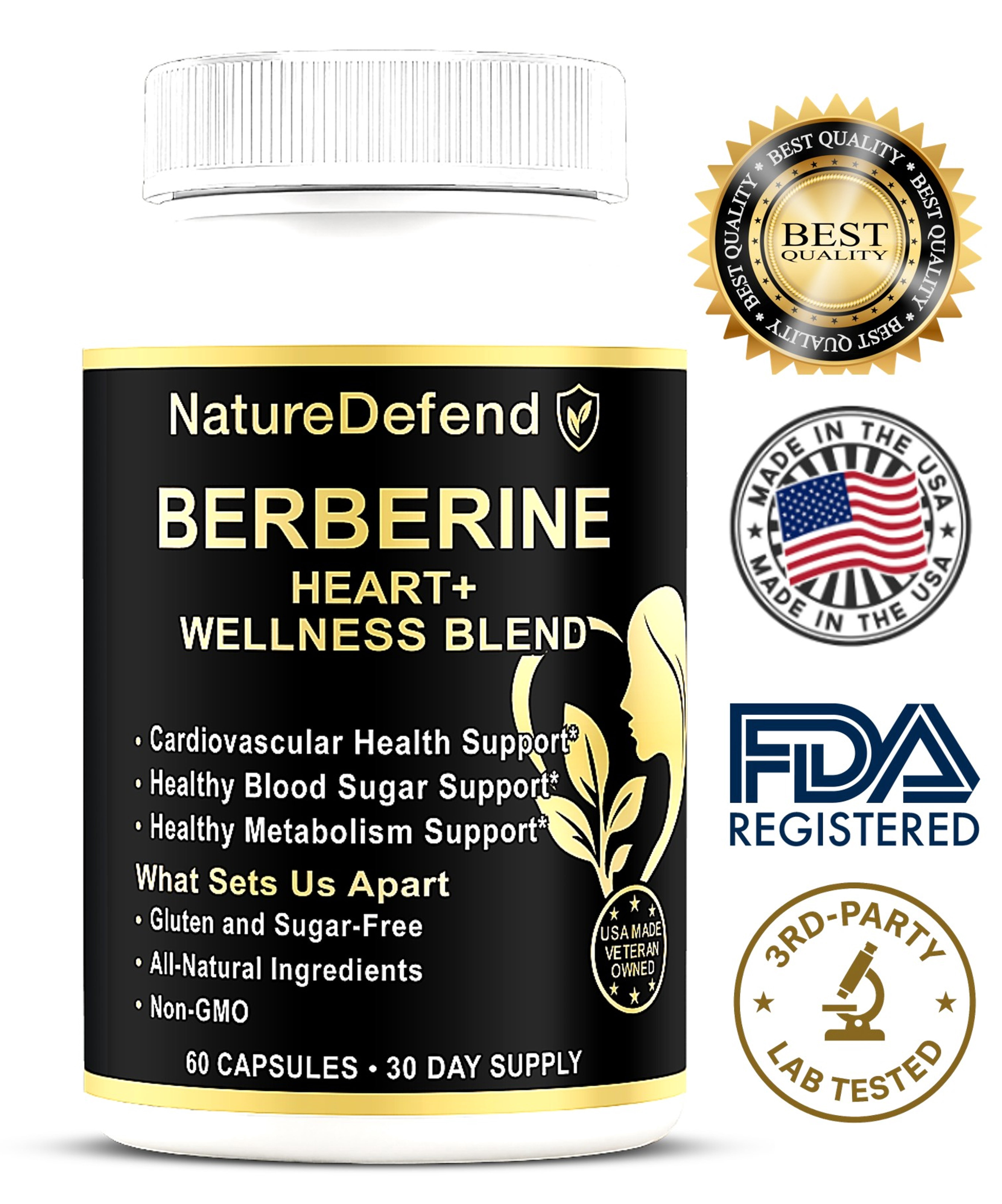 NatureDefend Berberine Supplement, Metabolic Support, 60 Capsules, Veteran-Owned, USA Made