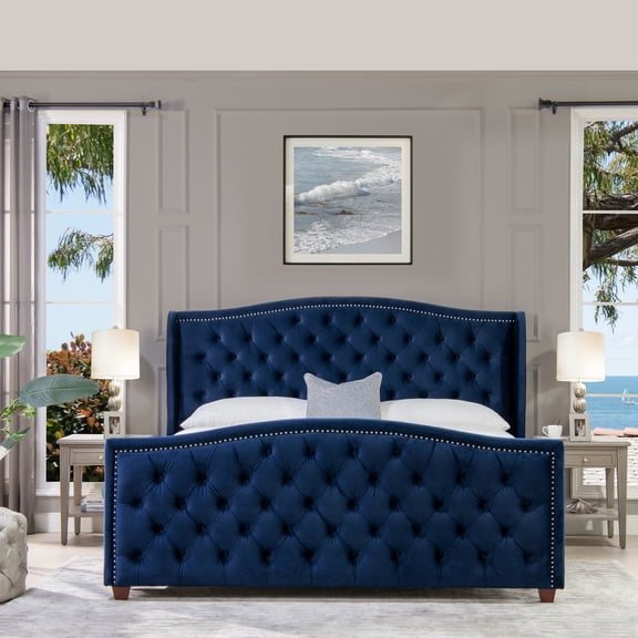 Jennifer Taylor Home Marcella Upholstered Bed California King Navy Blue