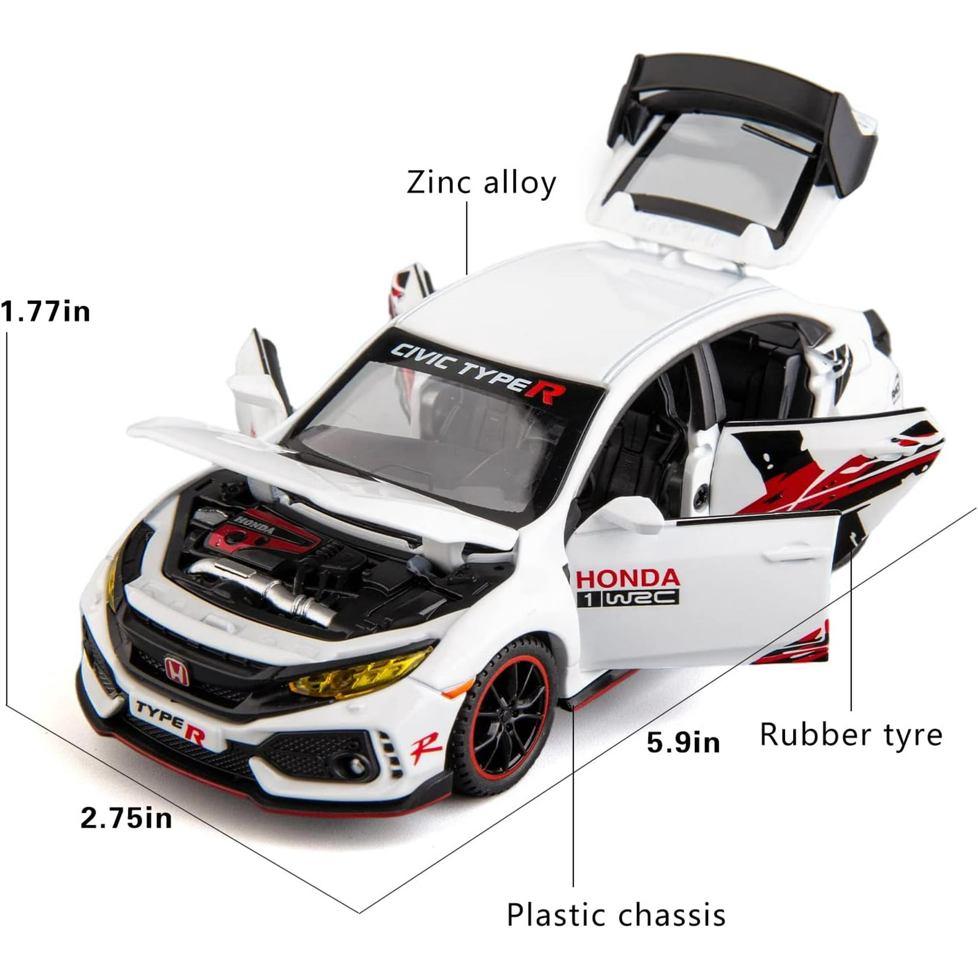 Htooq Diecast Car 1 32 For Honda Civic Type R Model Car Pull Back Toy Car With Light And Sound Model Vehicles For Boys Girls Gift
