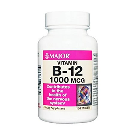 Major Vitamin B-12 Dietary Supplement Tablets  Pink  1000 mg  130 Count