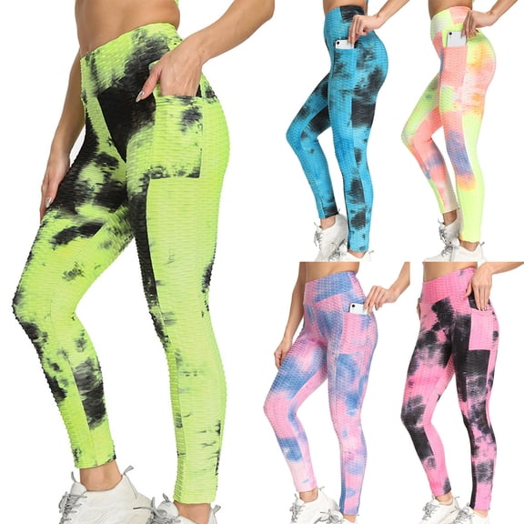 Delayuji Yoga Pant for Women Tie Dye High Waist Yoga Leggings for Women Butt Lifting Gym Pants with Side Pockets Jogging Fitness Running Yoga