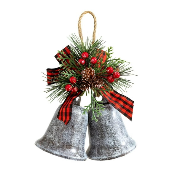 Decoración navideña con campanas de hierro, decoración rústica navideña, colgante para centro de mesa, recuerdos de fiesta, vacaciones Pintura gris