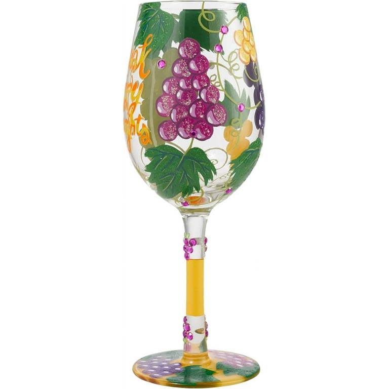 Designs by Lolita “Pretty as a Peacock” Hand-painted Artisan Wine  Glass, 15 oz.: Wine Glasses