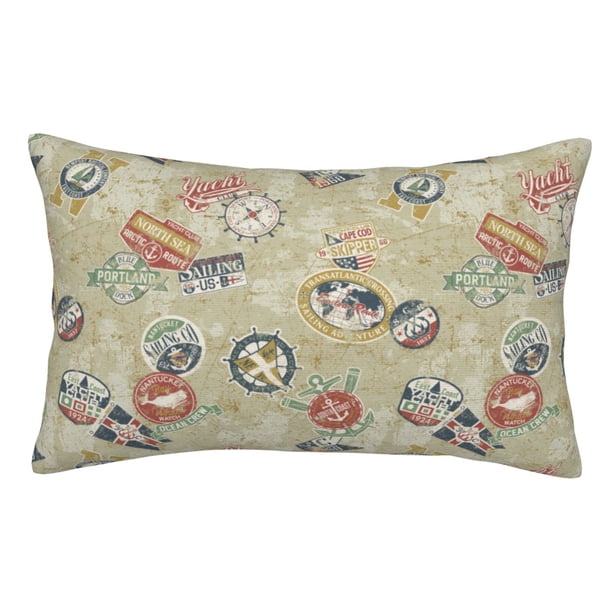 Balery Marine Sailing Badges Funda de Cojín Estampada, Regalos para Mujeres, Regalos de Amor para Ella, Regalos para Novia o Esposa, Funda de Almohada-16"x24"