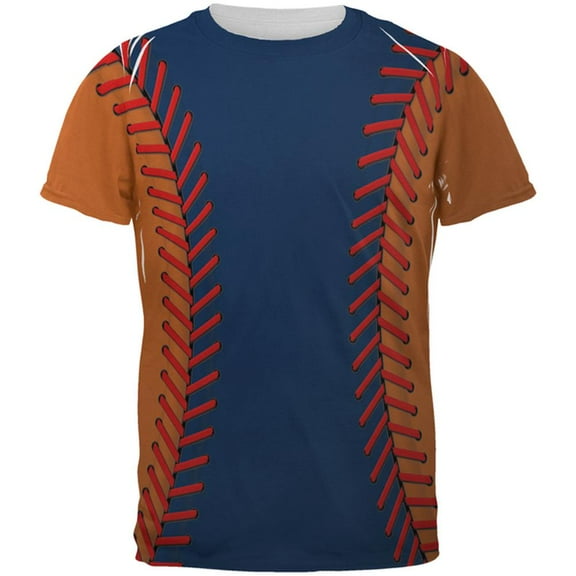 Baseball League Navy Blue and Orange All Over Mens T Shirt Multi X-LG