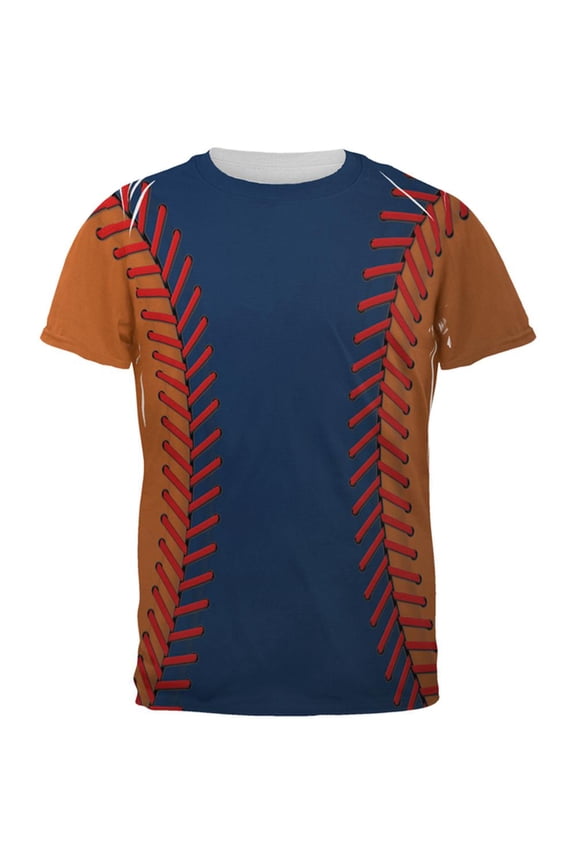 Baseball League Navy Blue and Orange All Over Mens T Shirt Multi 2XL