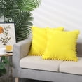 thumbnail image 6 of REGALWOVEN 2 Pcs Solid Corduroy Square Throw Pillow Covers, Boho Decorative Pillow Covers with Pom-poms Yellow 18' x 18', 6 of 6