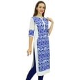thumbnail image 1 of Phagun Kurta Droite Bleue pour Femmes Manches 3/4 Imprimée Décontractée Kurti-12, 1 of 2