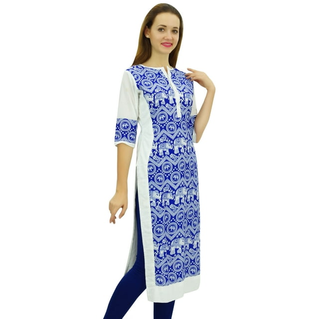 Phagun Kurta Droite Bleue pour Femmes Manches 3/4 Imprimée Décontractée Kurti-12