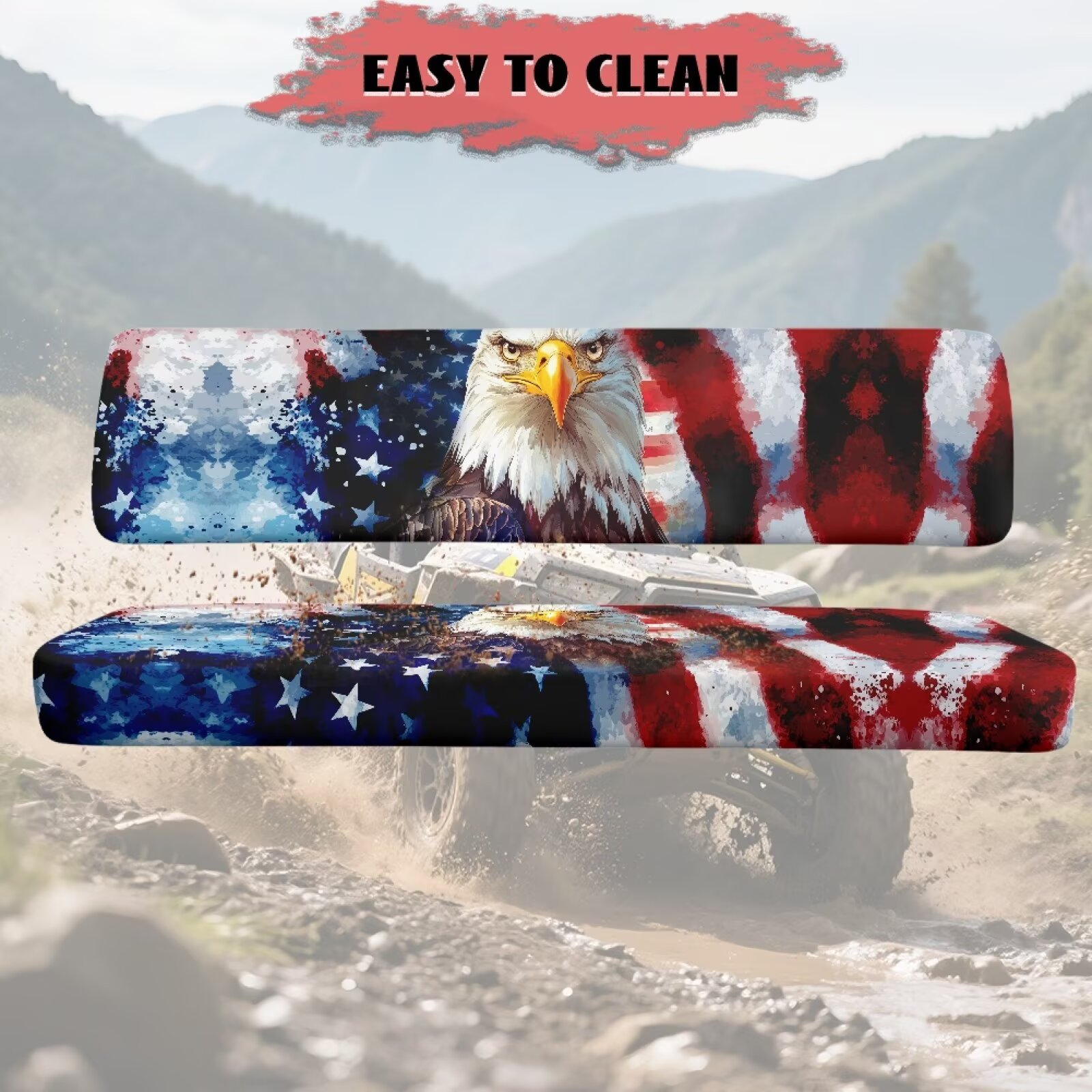 Binienty American Flag Bald Eagle UTV Seat Cover Set of 2 Universal UTV Accessories Seat Covers Compatible With Kawasaki Mule 3000 3010 3020 Heavy Duty Split Seats Covers Protection Accessories