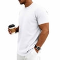 thumbnail image 4 of Men's Summer Vintage Solid Crewneck T-Shirt, Short Sleeve Textured Stretch Casual Tee, Loose Breathable Vacation Daily Wear, Big and Tall Sizes S-3XL White, 4 of 9
