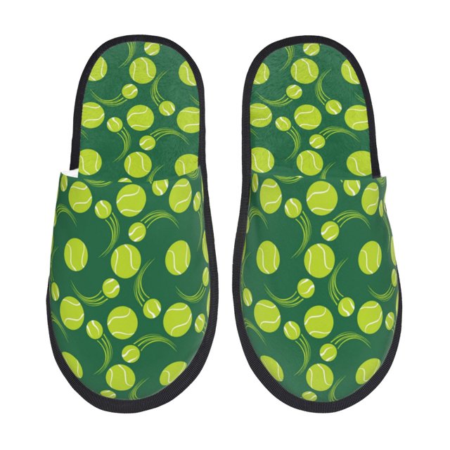 Balery Tennis Balls Pantuflas de Casa de Felpa Silenciosas con Diseño Estampado, Zapatillas Cómodas Antideslizantes de Algodón para Interior-Large