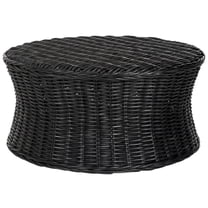 Safavieh Ruxton Wicker and Wooden Ottoman in Black