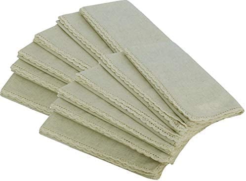 100% Cellulose Natural Fiber Linen Clubs Natural Set of 12 Flax with Lace - Premium Linen Look 20x20 Flax Cotton Designer Dinner Napkins 