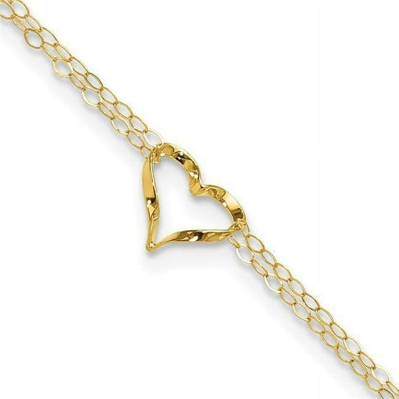 Primal Gold 14 Karat Yellow Gold Double Strand Heart 10-inch Plus 1-inch Extension Anklet