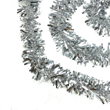 50' Festive Shiny Silver Thick Cut Christmas Tinsel Garland - Unlit - 5 Ply