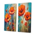 thumbnail image 3 of Designart "Teal Sky Painting Red Poppies in Bloom I" Poppies Wall Art Set Of 2 - Traditional Orange Wall Decor Set Of 2, 3 of 6