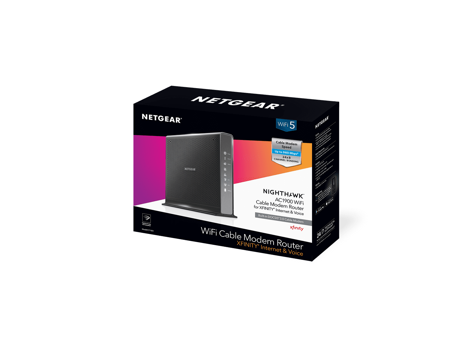Ideal for Xfinity Internet and Voice services 24x8 Certified Refurbished C7100V NETGEAR Nighthawk AC1900 DOCSIS 3.0 WiFi Cable Modem Router Combo For XFINITY Internet & Voice 