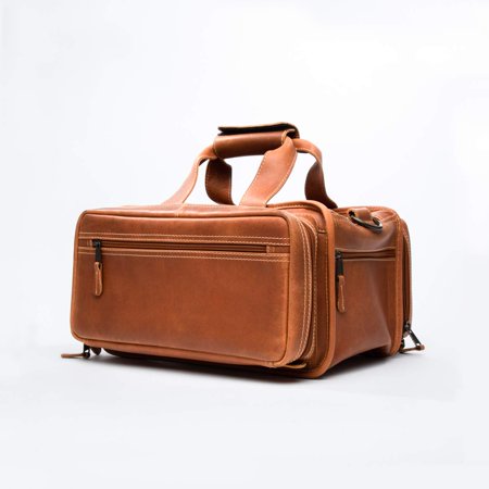 Bellagio-Italia Full Grain Leather Gun Range Bag for Handgun and Gun Accessories - Pockets for Gun Bag, Loops for Ammo, and Padded Pockets for Mag Clips - Classic Shooting Bag and Handgun