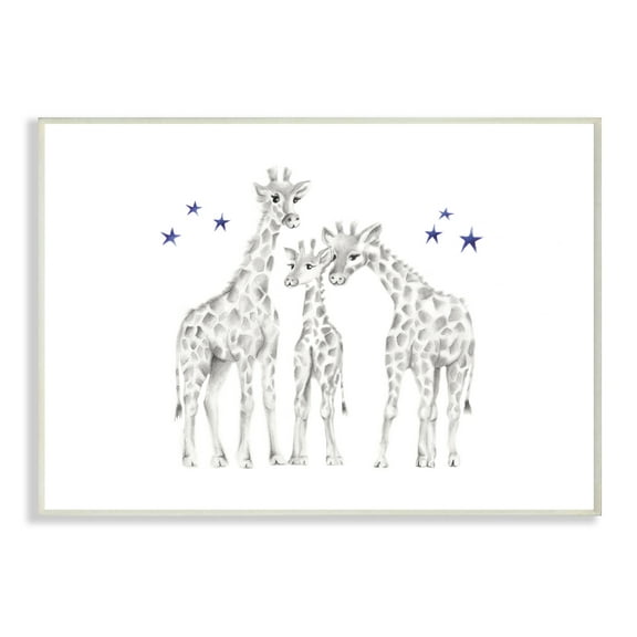 The Kids Room by Stupell Giraffe Family Graphite Drawing Wall Plaque Art, 10 x 0.5 x 15