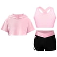 thumbnail image 3 of Miutii Kids Girls 3 Piece Gym Gymnastics Yoga Training Suit Short Sleeve Hoodie Tank Bra with Dance A Pink 14, 3 of 9
