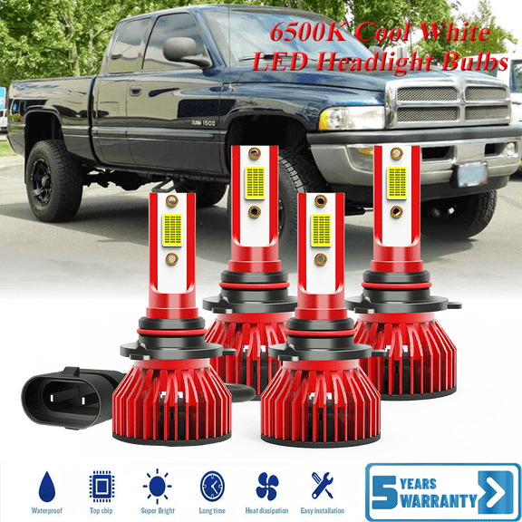 For 2013 2014 2015 Ram 1500 2500 3500 4500 5500 High Low Beam Bulb Combo - 30,000LMLED Headlight Bulb Kit, 6500K Cool White 600% Super-Bright Bulb, Plug & Play