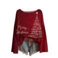 thumbnail image 2 of Wutalume Women's Round Neck Lightweight Sweater Casual Long Sleeve Christmas Print Knit Pullover, Merry Christmas Themed Top with Holiday Cheer,Hot Pink M, 2 of 5