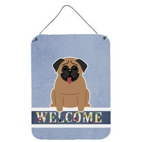 Carolines Treasures BB5586DS1216 Pug Brown Welcome Wall or Door Hanging Prints