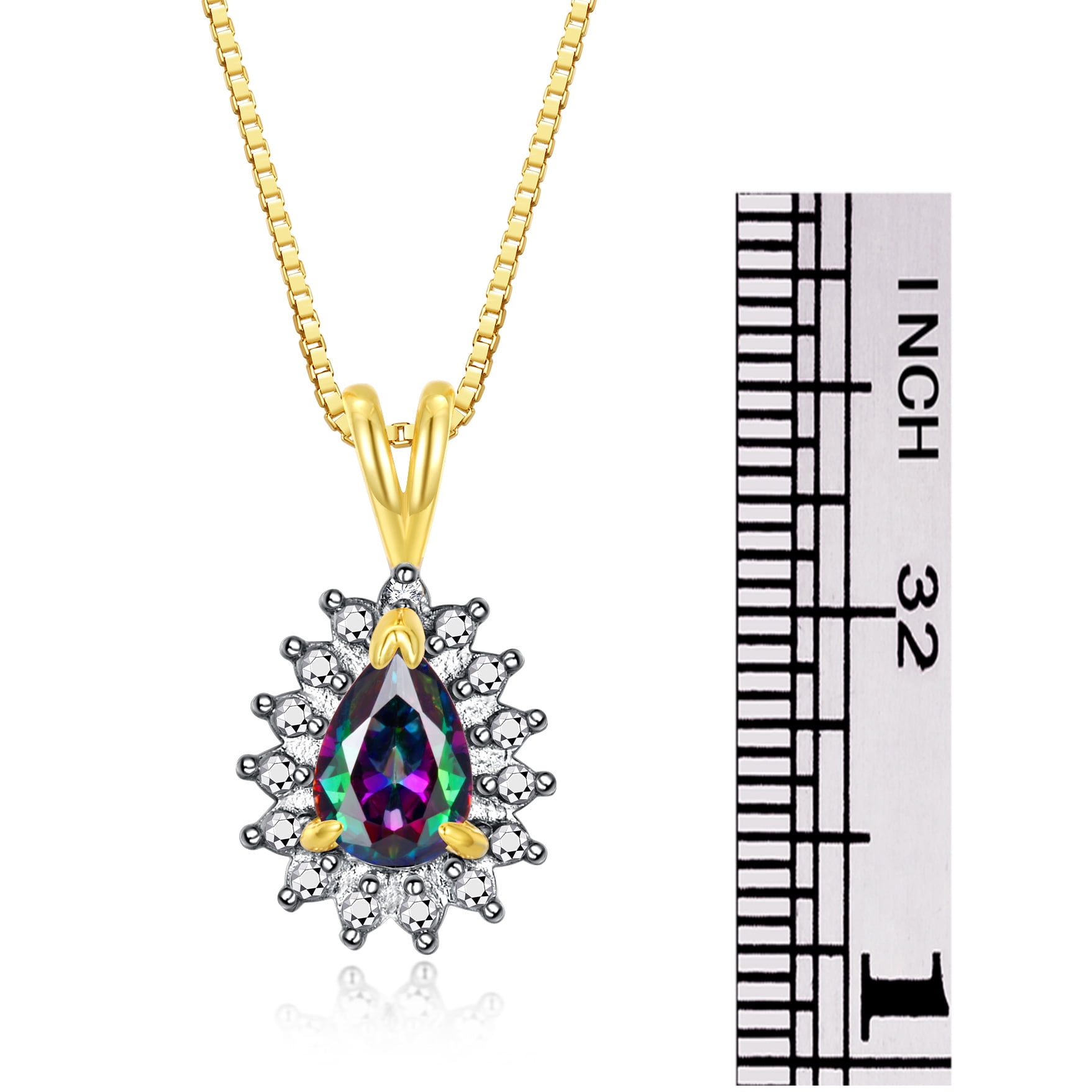 Rylos 14K Yellow Gold Halo Pendant Necklace: 6X4MM Tear Drop / Pear Shape Alexandrite & Sparkling Diamonds -  18" Chain Exquisite Birthstone Jewelry