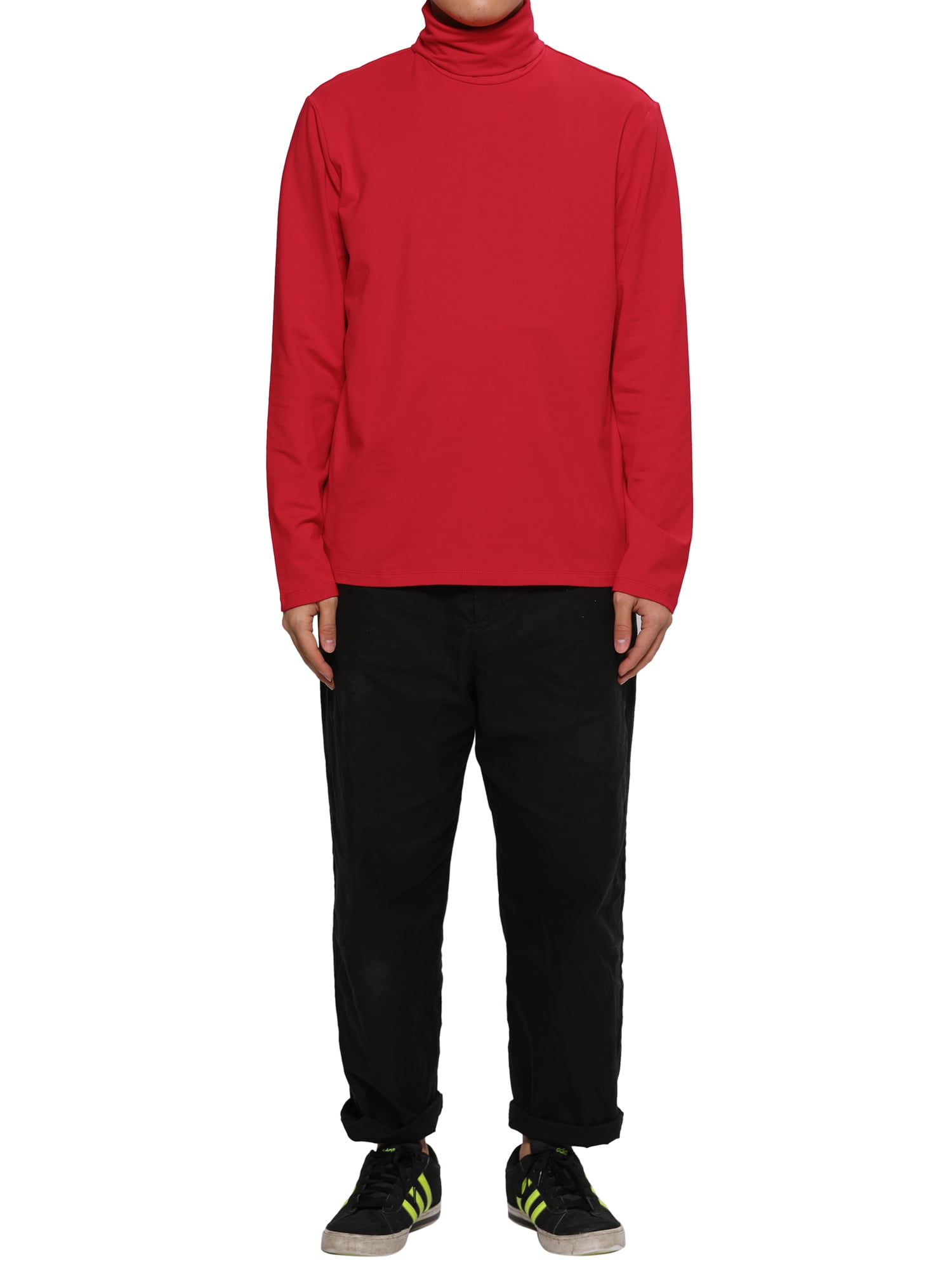 Unique Bargains Men's Pullover Lightweight Long Sleeve Top Turtleneck T-Shirt 46 Red