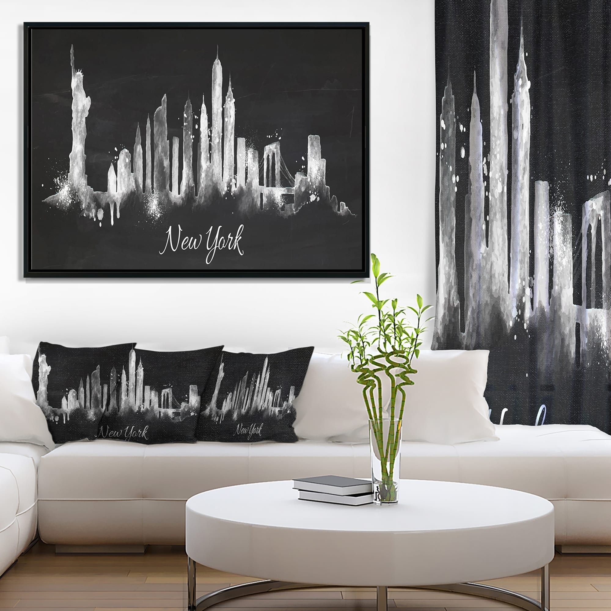 Design Art Designart New York Dark Silhouette Cityscape Painting Framed Canvas Print Walmart Com