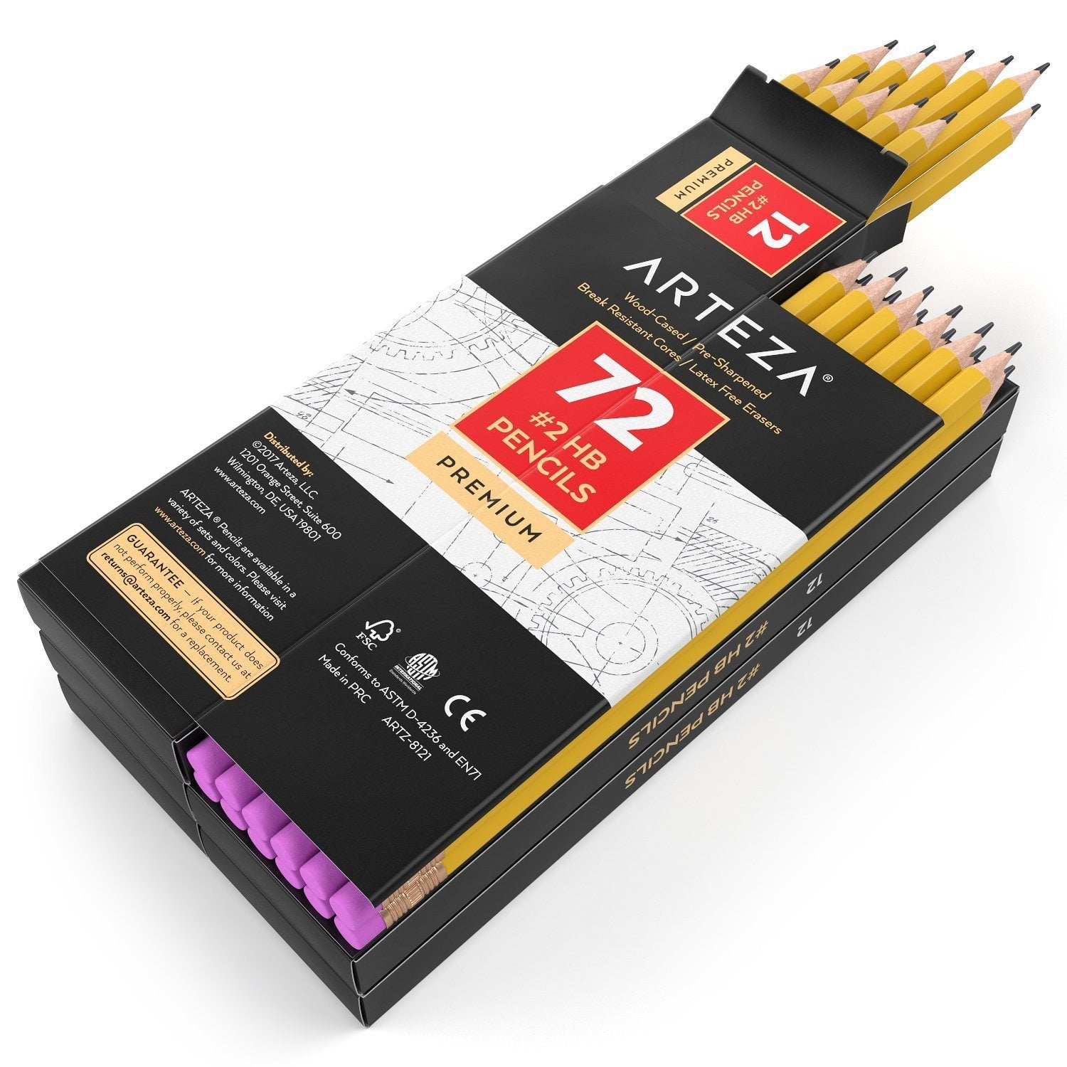 Arteza Box of #2 HB Pre-Sharpened Pencils, Number 2 Bulk Pencil School Supply- 72 Pack