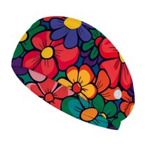 COEQINE Hippie Flower Nurse Button Headband for Women Nurse Headband with Buttons Headbands with Button for Mask Medical Headbands For Men Nurse Headband with Buttons