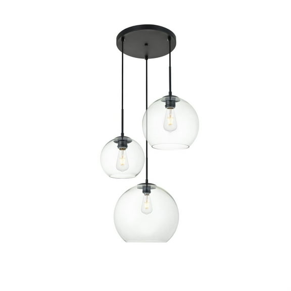 Baxter 3 Lights Black Pendant With Clear Glass