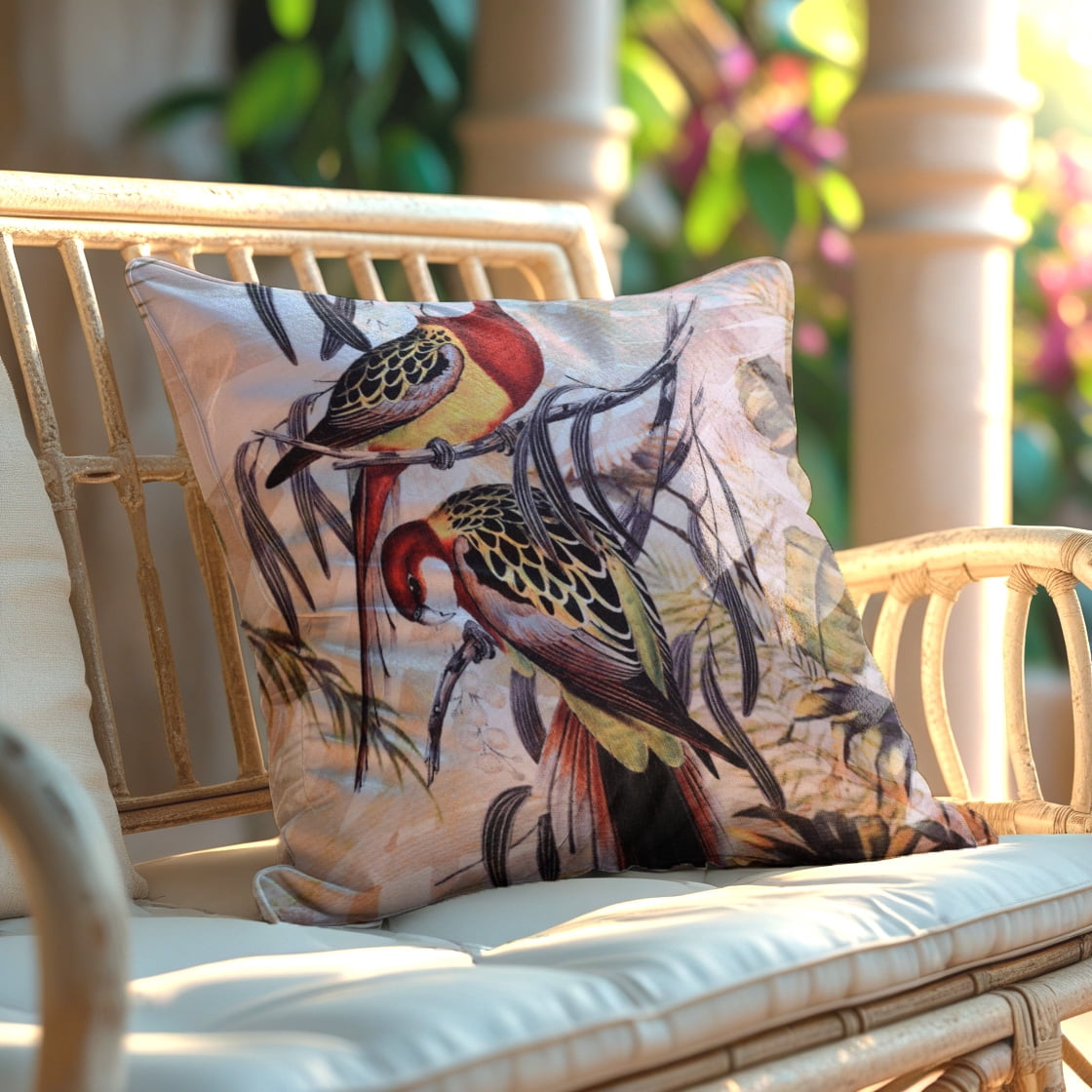 Throw Pillow Covers - Set of 4 Decorative Birds Printed Design Cushion Case for Home Decor Sofa Couch Chair Bed Patio Living Room Bedroom Car Office - 18x18 Inches