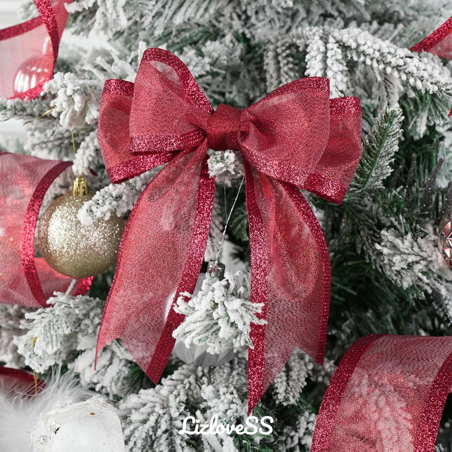 Burgundy Christmas Ribbon Wired 2.5 Inch Metallic Red Wired Ribbon with Glitter Stripe, Maroon Ribbon for Christmas Tree, Wreaths Supplies, Swag, Garland, Holiday Decor - 10 Yards