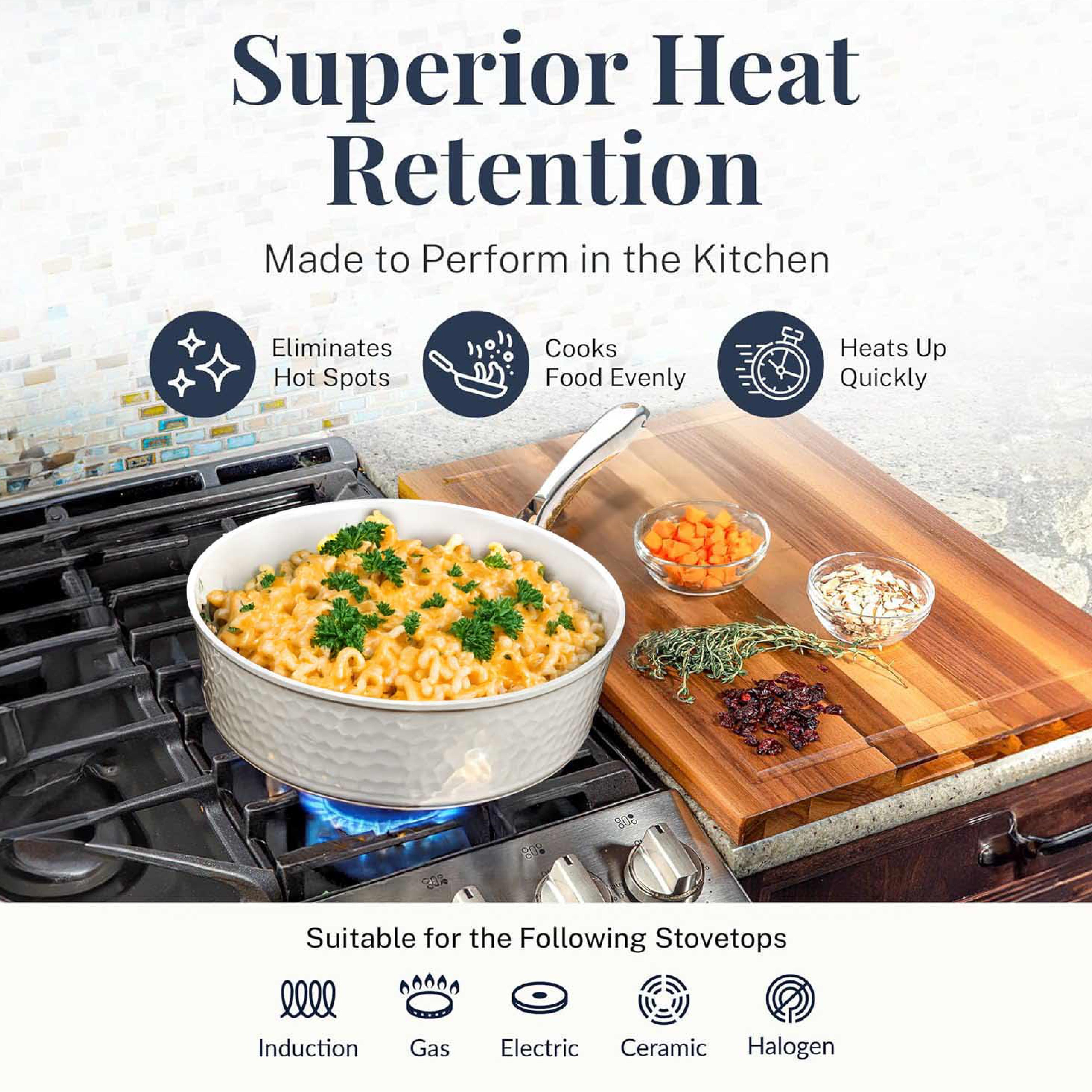 Gotham Steel Hammered 4 Quart Ceramic Frying Pan Non Stick with Lid, Nonstick Sauce Pan, Jumbo Cooker Cooking Pan Sauté Pan, Ceramic Family Pan, Frying Pans Nonstick with Lid, Cream