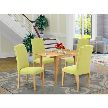 Dinette Set 5 Piece - Kitchen Table & 4 Chairs - Wood Dining Set - Oak & Linen Fabric