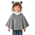 thumbnail image 3 of Fewfanhot Kids Cute BearEar Fleece Hooded Poncho, Button Front Warm Kids Cape Wrap for Daily Outdoor, 3 of 6