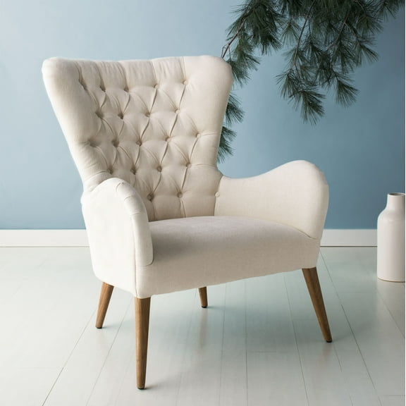 SAFAVIEH Couture Brayden Contemporary Polyester Solid Wingback Chair, Off White