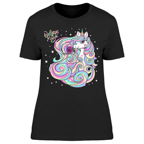 Believe Magic Unicorn Rose Tee Women's -Image by Shutterstock