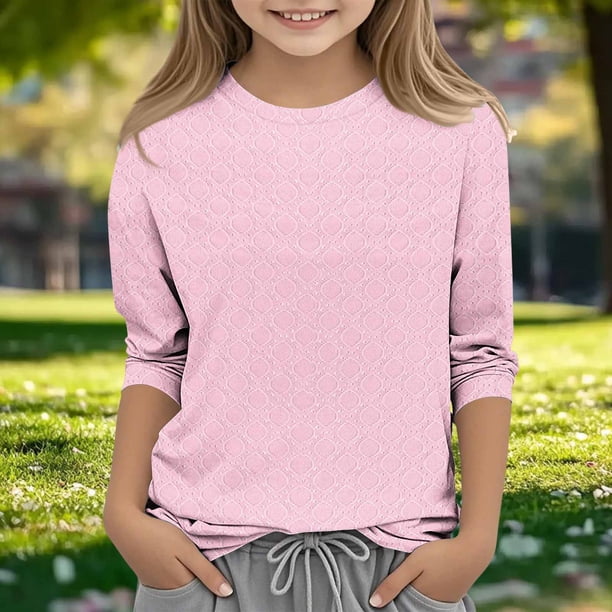 Blusa de poliéster para mujer, cuello redondo, manga 3/4, color liso, a la moda para niños