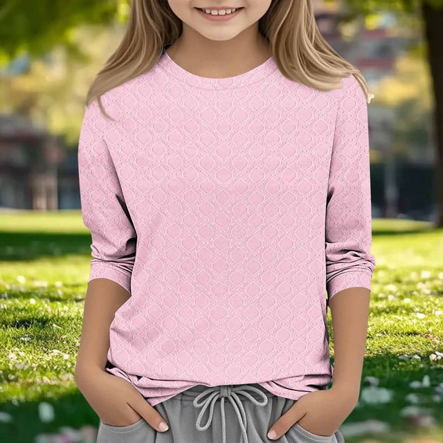 Blusa de poliéster para mujer, cuello redondo, manga 3/4, color liso, a la moda para niños