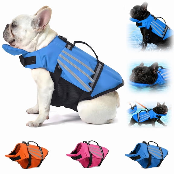 Dog Life Jacket with Chin Float High Buoyancy Swimming Vest | Reflective Adjustable Dog Life Vest for Swimming with Rescue Handle for Small Medium Large Dogs Puppy(Blue,X-Small)