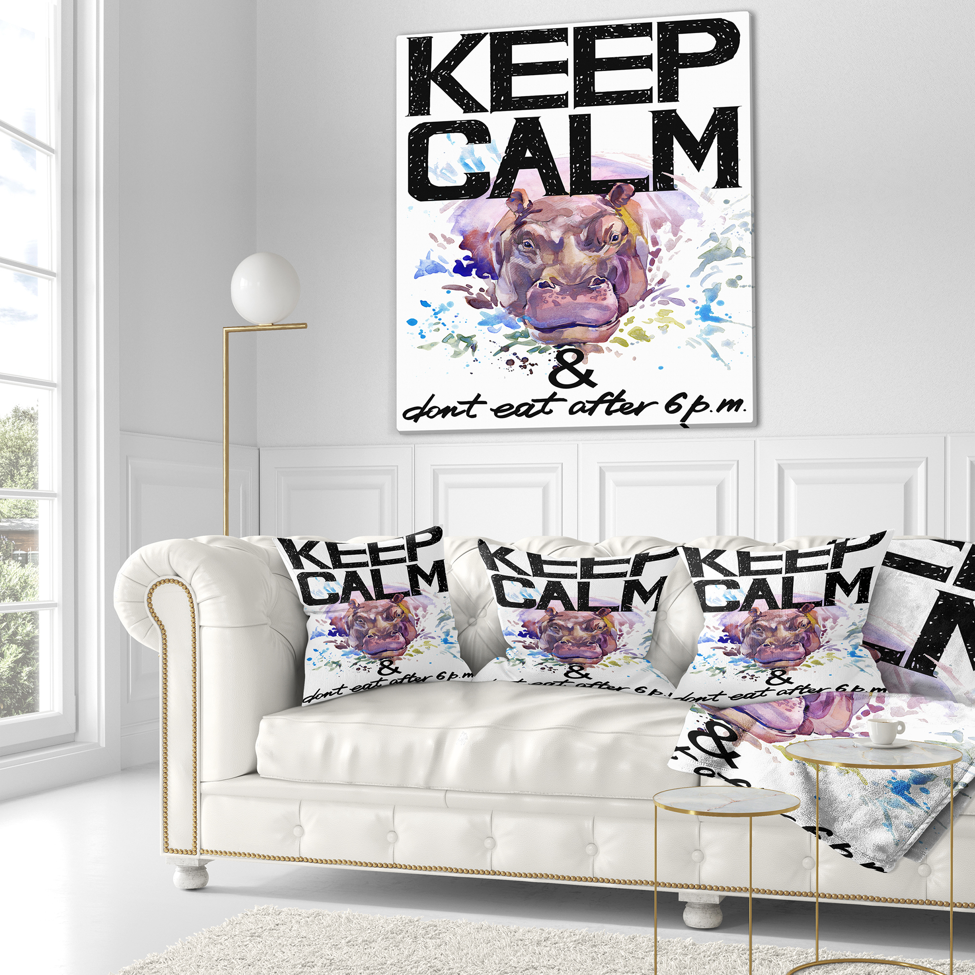 Designart Hippopotamus Watercolor Illustration - Contemporary Animal Throw Pillow - 16x16